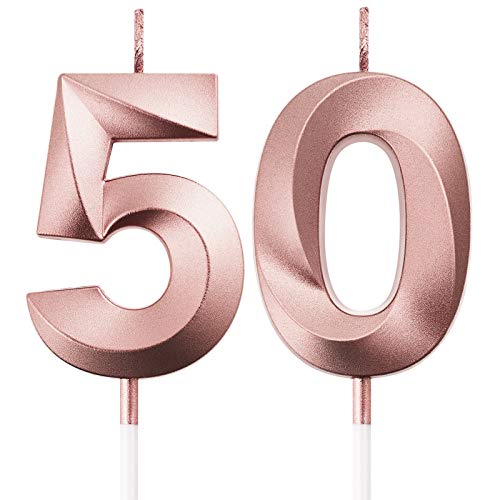 BBTO 50th Birthday Candles Number Candles Cake Topper Decoration for Birthday Wedding Anniversary Celebration Supplies(Rose Gold, 50th)