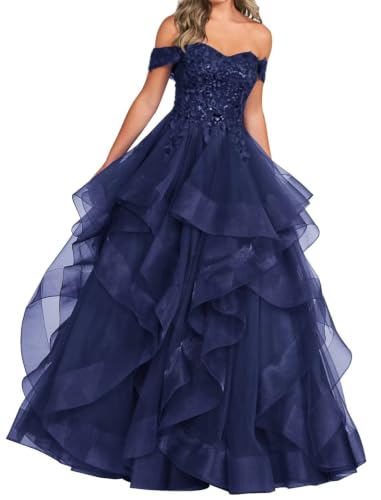 Robe de bal longue florale bleu marine en tulle et dentelle grande taille 58 pour femme KQW055