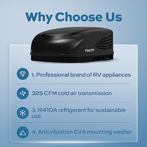 Fogatti Rv Ac Unit 15000 Btu Non-Ducted Roof Top Air Conditioner 115V(Ac) For Camper Including Air Distribution Box And Instacool Series Black thumb #1