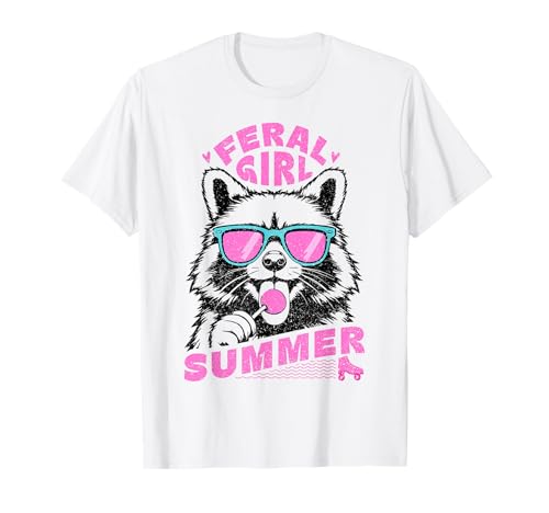 Feral Girl Summer Raccoon Vintage T-Shirt