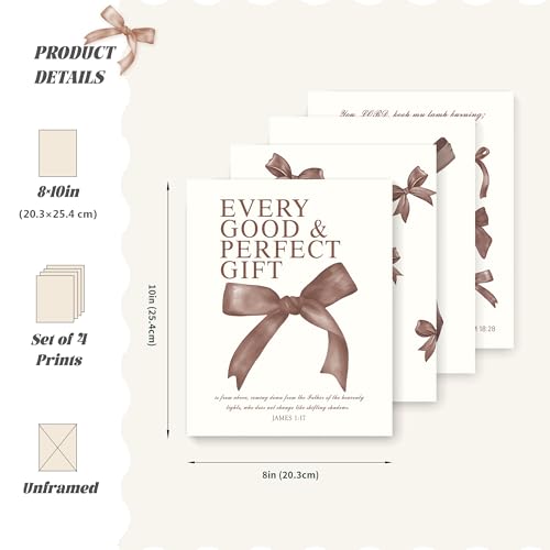 Image of LARTSFRO Coquette Brown Bow Wall Art Decor Posters, Chocolate Brown Bow Room Bedroom Bathroom Dorm Wall Art Decor Aesthetic for College Teen Girls Gifts, Inspirational Bible Verses Bow Wall Decor, 10x8 Inch Set of 4 Pcs Bow Pictures (UNFRAMED)