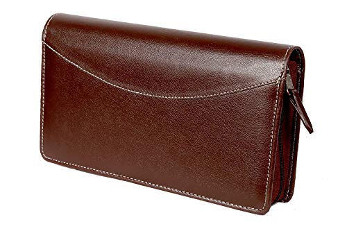 Image of Sukeshcraft Cheque Book Holder for 8 Cheque Books | Multi-Pocket Rexine Organizer I Locker Key Holder | Handy 6.25 x 10.80 x 1.80 inch. Size - Coffee Brown