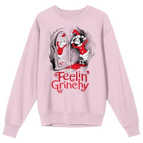 Bioworld The Grinch Feelin Grinchy Adult Cradle Pink Crew Neck Long Sleeve Sweatshirt - XXL
