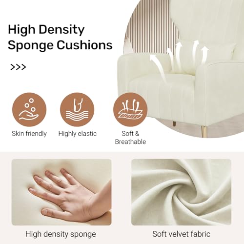 Hawthyhome Relaxsessel/Einzelsofa/Fernsehsessel/Ohrensessel mit Kopfkissen und Gold Metallfüßen aus Samt bis 130kg Schlafzimmer Wohnzimmer Beige