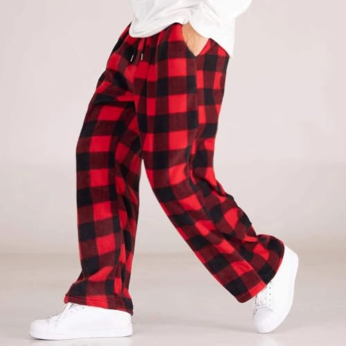 Men's Relaxed Fit Pajama Pants, Designed for Comfort and Effortless Style, Plaid Loose Fit Straight Leg Long Pants 6
