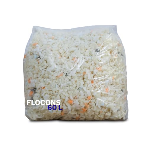 Olympe Literie Flocons de Mousse Haute Densité 60L – Garnissage & Rembourrage pour Coussins, Poufs, Canapés, Peluches – Fibre Confortable et Résistante