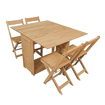 Panana Kitchen Dining Table with 4 Chairs Set Folding Butterfly Oak Fold Away Space-saving