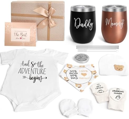 New Mom Gifts for Women, Top Pregnancy Gifts for New Parents Gender Reveal Gifts with Mom and Dad Tumbler Set for First Time Moms, Expecting Parents to Be, Gender Reveal, Baby Shower…