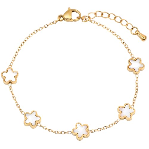 Image of 18K Gold Plated Stainless Steel Dainty Charms Colorful Crystal Birthstone Bracelet Minimalist Cute Jewelry for Women