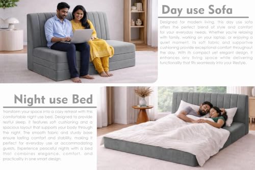 Image of Rosebell -Three Seater Armless Sofa Cum Bed with Backrest | Soft Velvet Fabric Finish | Modern Living Room & Bedroom -Grey-Color