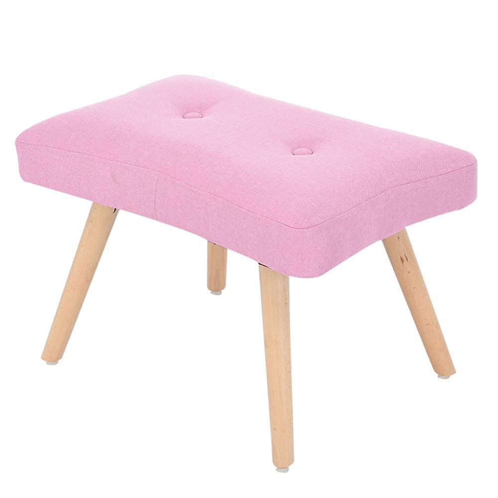 4-Leg Wooden Footstool Square Pouffe Fabric Footrest Modern Minimalist Lazy Sofa Changing Shoe Stools Dressing Small Bench H 1456IN,White (Pink)
