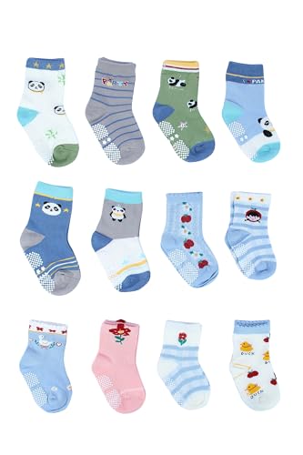 Image of NEOBABY Cotton Anti Slip Dotted Socks for Kids & Babies Boys & Girls ((Assorted /Random Designs)