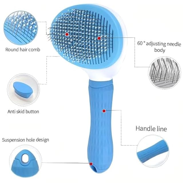 Cat Hair Brush, Cat Brush for Shedding with Metal Comb, Self Cleaning Pet Hair Brush with Release Button - Skin Friendly Deshedding Grooming Brush for Short and Long Haired Cats-GL0nrDZ1