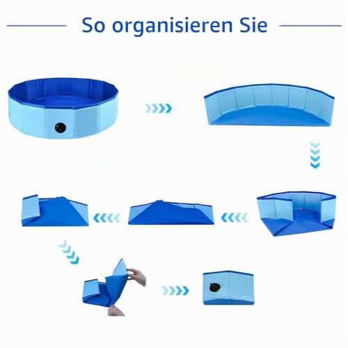 LUFEIS Hundepool 60x20cm Hundepool Schwimmbad,Hundebecken Faltbar mit Ablassventil,Planschbecken Rutschfest, Swimmingpool für Hunde,Faltbarer Pool Hundepools Schwimmbecken für Kleine Hunde Katze(Blau)
