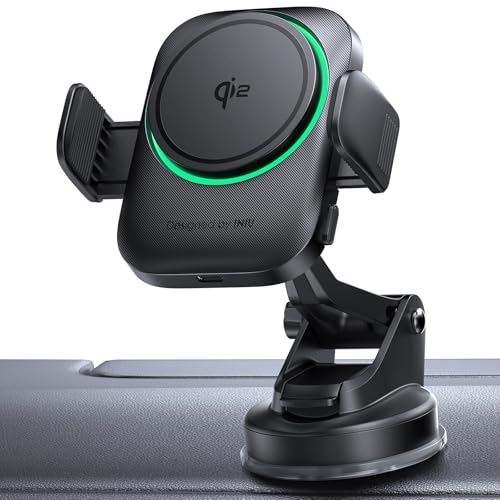 INIU Car Phone Holder for Magsafe, Qi2 Certified Wireless Car Charger for Cell Phone Mount Dash【360°】 Phone Mount Auto Clamping Car Accessories C