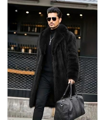 Image of INVACHI Men's Faux Fur Coat Winter Long Faux Mink Coat Fluffy Thick Trench Coat for Men
