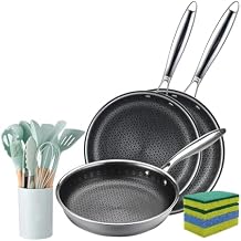 Vivicreate Tri-Ply Stainless Steel Frying Pan Set, 19 Piece Nonstick Skillet Cookware Set with 3 Fry Pans 9.5 10.25 11 Inch, Induction Compatible, Kitchen Utensils Included
