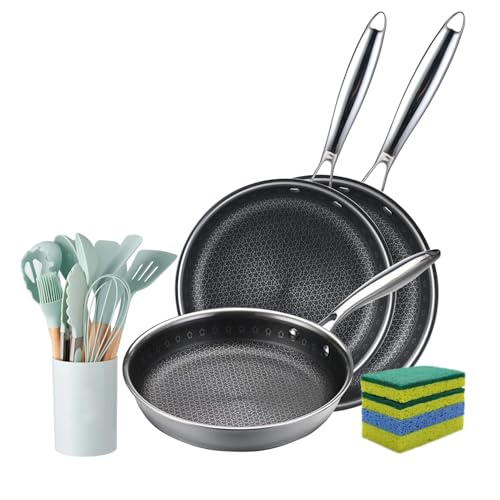 Vivicreate 19-Piece Tri-ply Stainless Steel Frying Pan Set Skillets cookware
