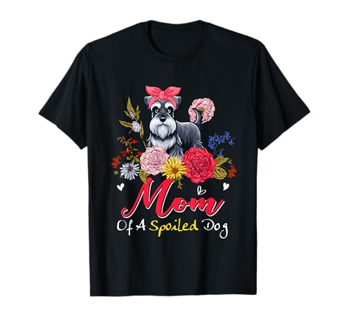 Mom Of A Spoiled Dog Mother's Day Schnauzer Nœud papillon floral T-Shirt