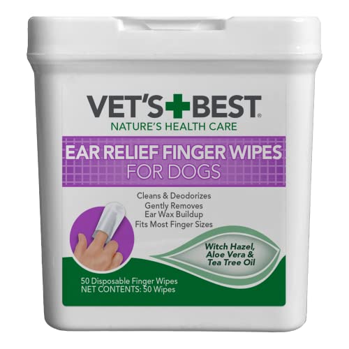 Vet’s Best Ear Relief Finger Wipes | Ear Cleansing Finger Wipes for Dogs | Sooths & Deodorizes | 50 Disposable Wipes