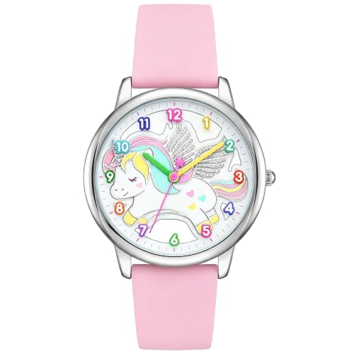 Image of Bisley Children Watch Cute Unicorn Dial Silicone Strap Watch | Arabic Numerals Easy to Read Analog Wrist Watch