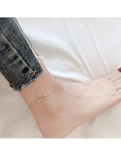 Cross Anklets For Women Teen Girls Men 925 Sterling Silver White Gold Plated Sideways Cross Adjustable Chain Classic Dainty Charm Foot Anklet Bracelet Baptism Birthday Gift Jewelry #TOP2