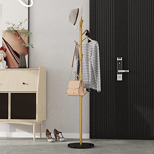 Tieou Free-Standing Coat Rack, Hat Hanger Hall Tree, Metal Coat Hangers For Scarves,Umbrellas, Purses, Simple Coat Stand, Stylish Coat Tree With Stable Round Marble Base, 8 Coat Hooks Organizer #TOP6