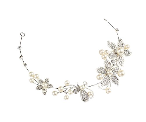 FOONEE Boutique Wedding Silver-tone Flower Pearl Bead Hair Comb Hair Pins Bridal (Silver)