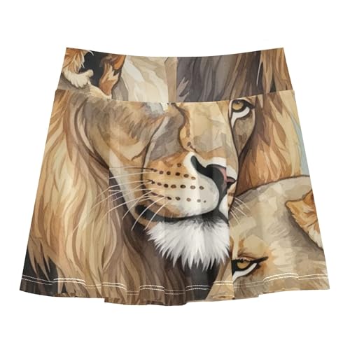 African Animal Lion Brown Skirts with Shorts Cute Comfy Girls Skorts Athletic Shorts Flowy Skort 4t2