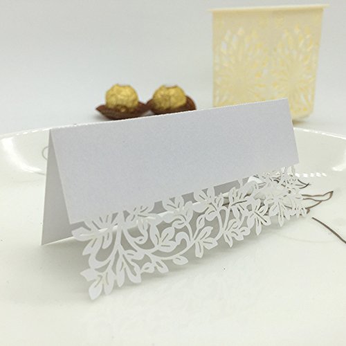 Baugger - 10pcs romântico branco esculpido flor videira tabela cartão de nome de marca local para a