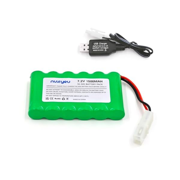 with KET 2P Plug, 7.2V 1500mAh Rechargeable nimh AA Battery Pack, Suitable for Electric Toys and Tools, Equipped with USB Charging Cable, nvi108