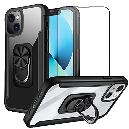 Coque iPhone 13 avec protège-écran verre trempé et anneau support