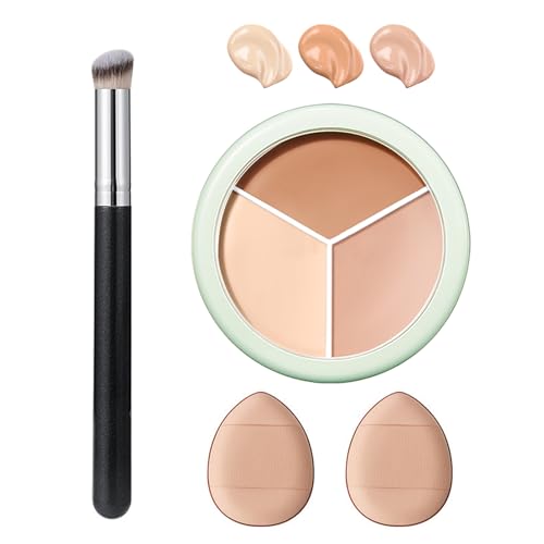 Paleta correctora de cobertura completa, 3 en 1, rotulador de color crema, iluminador y contorno con pincel y puff, correcciones de círculos oscuros y líneas finas, impermeable, duradero e hidratante