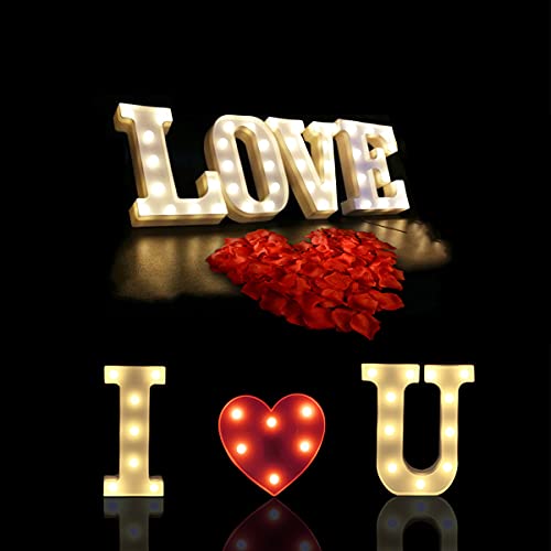 RUHLIZ LED Marquee Letter Lights with 1000 PCS Red Silk Rose Petals Light Up Letter I Love U Romantic Sign with Warm White LEDs for Wall Wedding Birthday Party Christmas Bar Decore (I Love U)