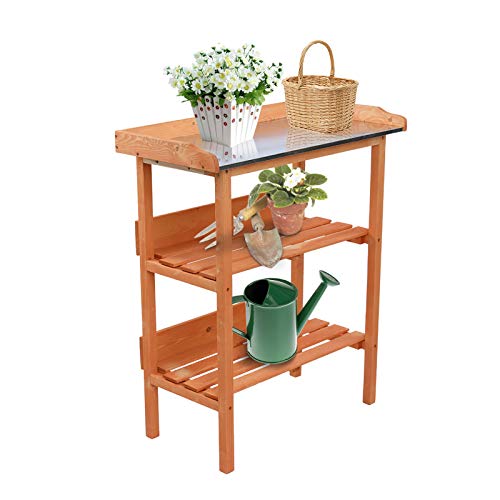 Outdoor Wooden Garden Potting Workbench,3 Tier Wooden Garden