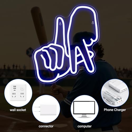Image of Los Angeles Neon Sign for Garage Wall Decor LA Baseball Gesture Neon Lights for Man Cave Dimmable Baseball Team Logo Led Sign Bedroom Party Birthday Gift for Fans
