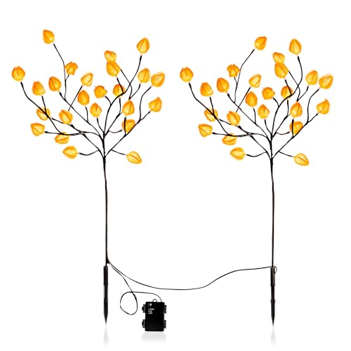 Spetebo LED Garten Stecker Herbstlaub warm weiß - 2er Set - Outdoor...