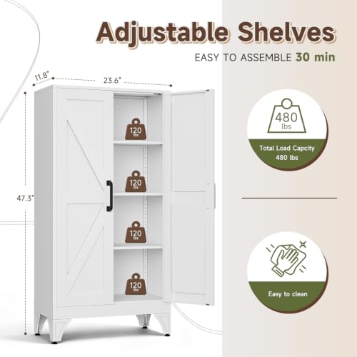 Image of Letaya Metal Storage Cabinet,Small White Kitchen Pantry,for Bathroom /Garage