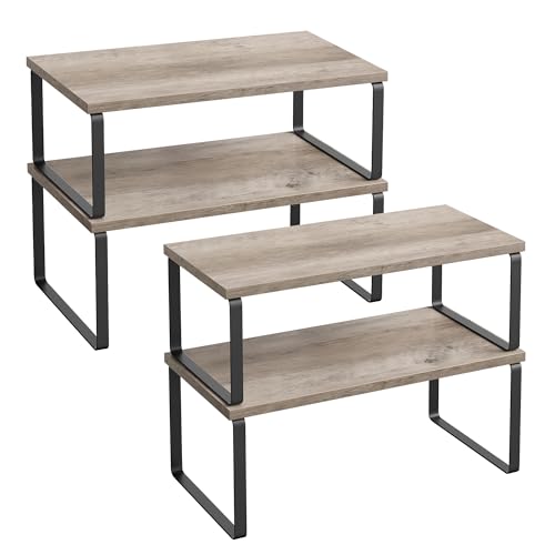 Comparison: Best Greige For Kitchen Cabinets 5 SONGMICS Cabinet Organizer Shelf, Set of 4 Kitchen Counter Shelves, Kitchen Storage, Spice Rack, Stackable, Expandable, Metal and Engineered Wood, Ink Black and Heather Greige UKCS022X02