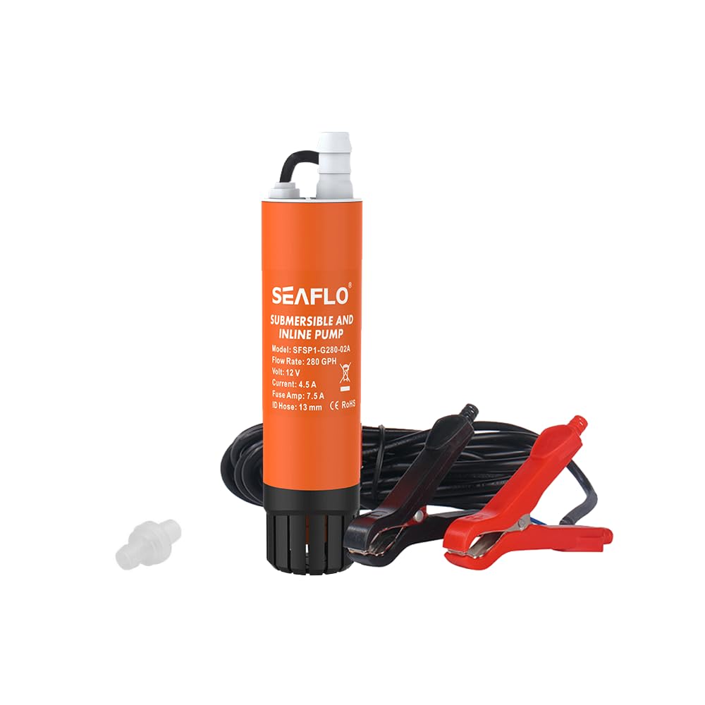 ALPEN OUTDOOR 280GPH 12V Inline Water Pump, Submersible Water Transfer System with 5M Cable for Boat Caravan, Model 12V-280GPH