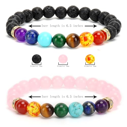 2pcs lava rock 7 chakra healing bracelet Handmade Jewelry Gifts for men women 8mm Crystal Bracelets Relief anxiety Yoga Beads Bracelets4