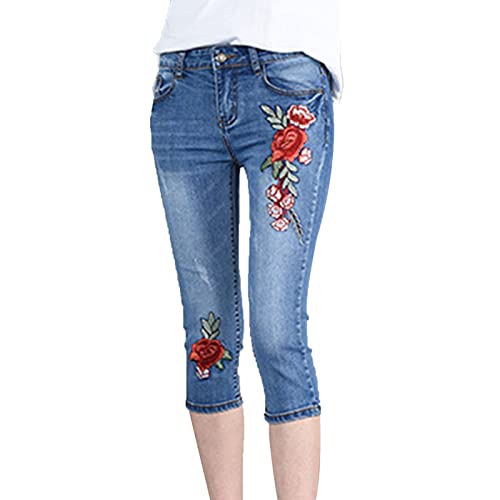 DGHM-JLMY Women's Capri Stretch Casual Jeans Slim Fit Sexy Pattern Skinny Capri Jeans Soft Mid-Rise Summer Denim Pants