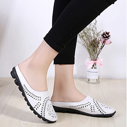 Dirrabra Owlkay Women's Hollow Breathable Casual Mule Sandals, Slip On Flat Loafers Outdoor Comfortable Backless Slippers (Beige,8.5) #TOP3