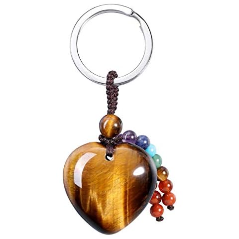 MANIFO Natural Tiger Eye Heart Crystal Keychain Cover