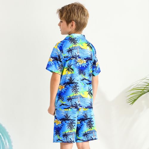 Image of Weixinbuy Boys Summer Outfits Short Sleeve Hawaiian Shirt and Shorts Vacation Set for Kids Summer Clothes Set