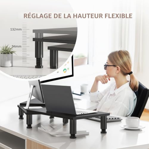 Support de moniteur en bois double AX WABER pour un bureau de télétravail ordonné