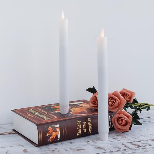 Image of Eldnacele Flameless Flickering Taper Candles with Remote and Timer, Window Candles Warm Real Wax Unscented 9.5 inch2 Pack Ivory for Home Wedding Party Christmas Decoration