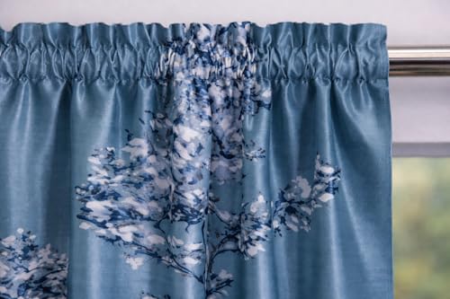 Image of Premium Light Filtering Valance Printed Rod Pocket Curtain, Set of 2, Washroom Curtain (Half Window - 3ft Turquoise)