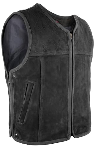 Chaleco de piel para motorista con estampado de diamantes acolchados, negro mate, 4XL