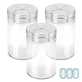 Segarty Spice Jars, 3 Pack 3 oz Spice Bottles with Shaker Lids, Glass Empty Seasoning Containers with Adjustable Pour Holes for Kitchen Spice Storage Stainless Steel Flow Top Salt and Pepper Shakers